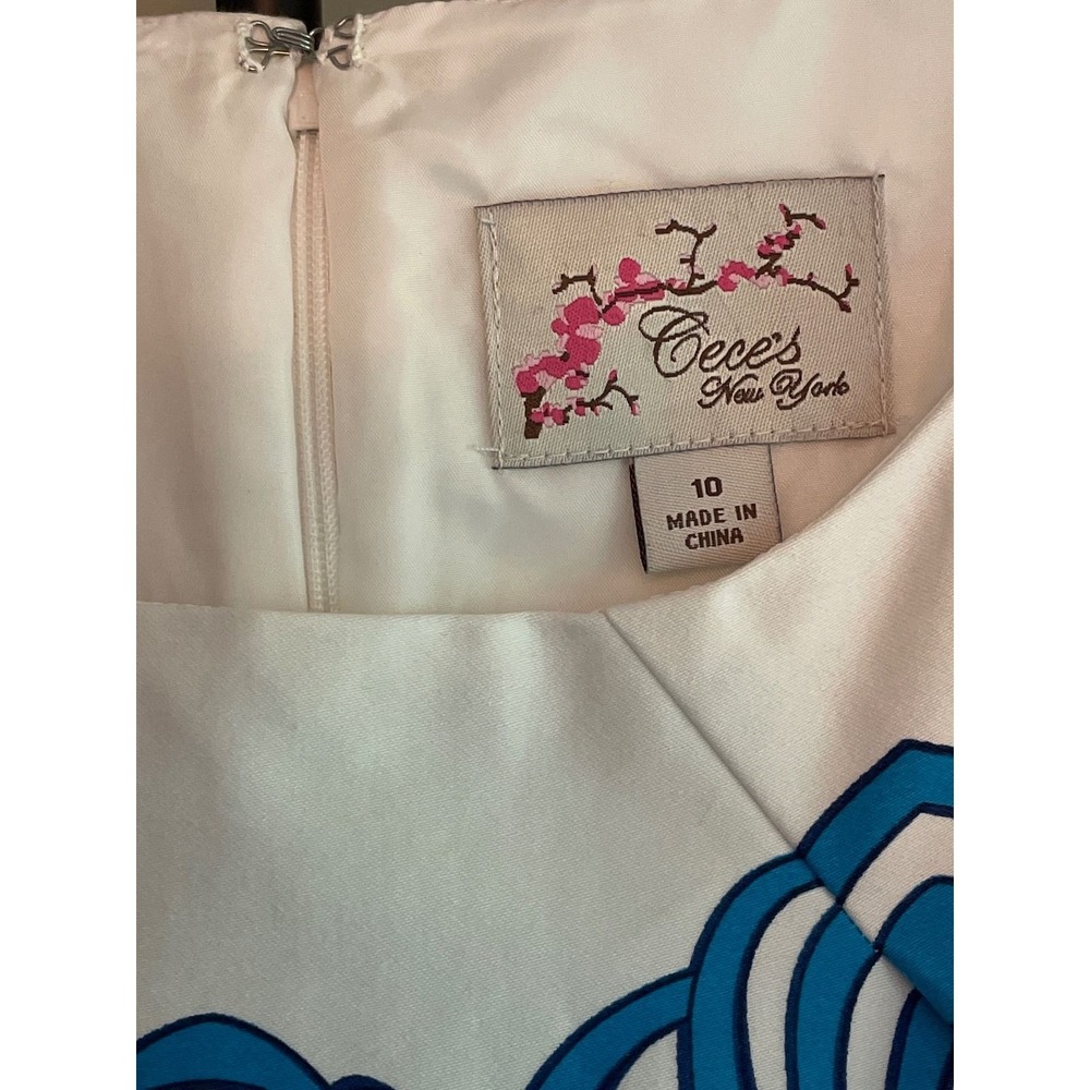 Blue White Sheath Dress Women's Size 10 Cece's New York Retro Preppy NWT - Picture 3 of 9